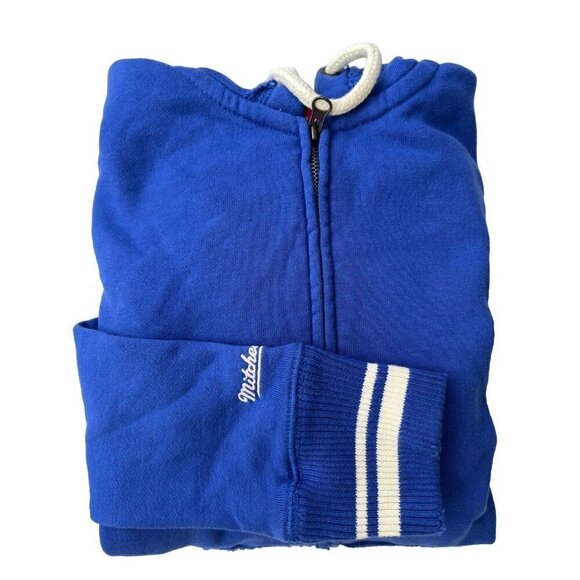 Mitchell Ness Women’s Cotton Distressed Full Zip Fleece Hoodie Jacket Royal Blue - Picture 1 of 13
